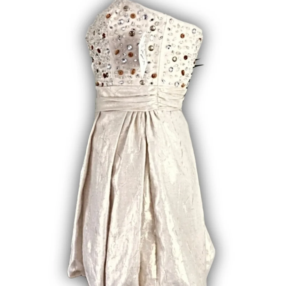Mark + James ✦ Champagne Beaded Balloon Skirt Mini Dress ✦ Strapless Tube 4 NWT - Picture 9 of 16